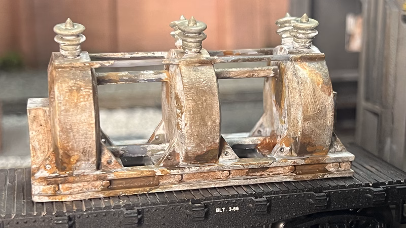 Photo of an HO Scale 3D printed model of a large electrical transformer for a model railroad