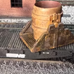 Photo of an HO Scale 3D printed model of a steel mill ladle on a pallet for a model railroad