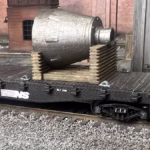 HO scale steel mill furnace hood flat car load