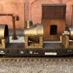 HO scale steel mill furnace hood on flat car side view