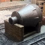 HO scale steel mill furnace hood on custom cradle in rail yard - 3D printed