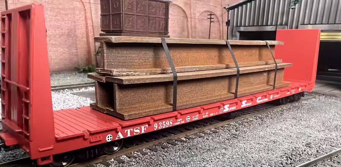HO Scale Steel Mill H Beam with Real Rust on Rail Car