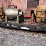 HO Scale Steel Mill 3D Printed Ladle Furnace Hood on Flat Car Side View