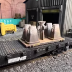 HO Scale Steel Mill Bottom Pour Ingot Mold on Flat Car Distant View