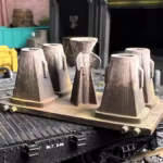 HO Scale Steel Mill Bottom Pour Ingot Mold on Flat Car Edge View