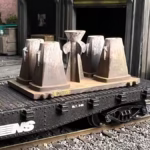 HO Scale Steel Mill Bottom Pour Ingot Mold On Flat Car Left View