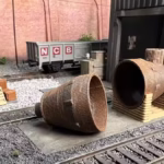 HO scale steel mill furnace hood with real rust detail in yard side view