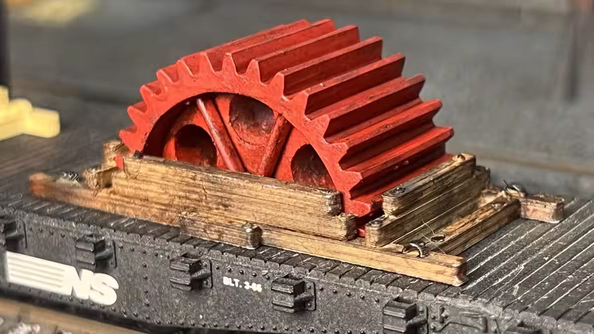 HO Scale Large Gear Flat Car Load Close Up